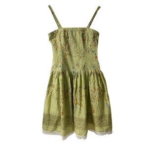 Wet Seal Green Floral Sundress with Thin Straps Y2K Size L Zippered Back